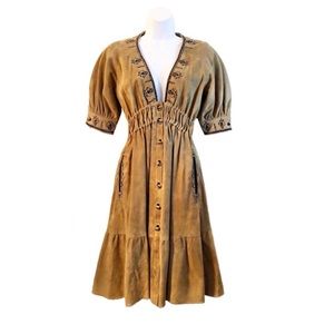 YSL Vintage Suede Embroidered Fluted Dress